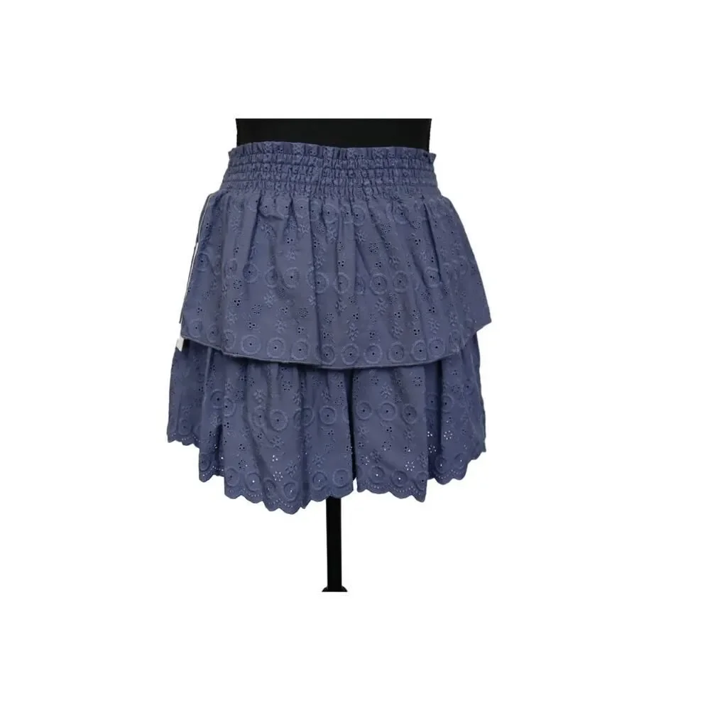 Aqua Girl Smocked Tiered Denim Blue Eyelet Skirt Size‎ S 7/8 - Picture 3 of 7